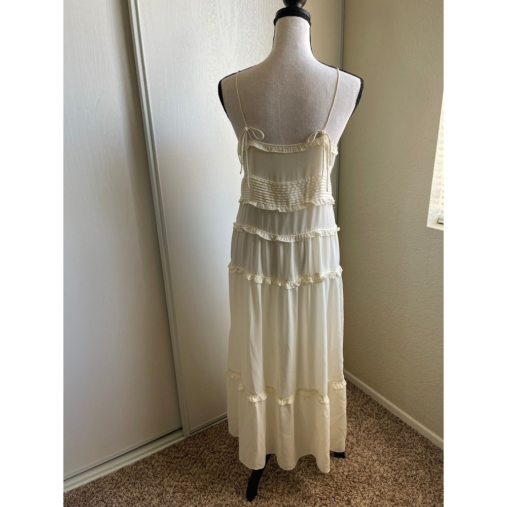 OAK + FORT Cream Ruffle Tiered Maxi Dress XXS Tie Front Coquette Cottagecore - Picture 6 of 14